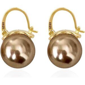 Champagne Gold Pearl Drop Earrings | Platinum Plated Leverback | Elegant Jewelry